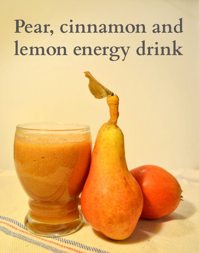Homemade pear, cinnamon and lemon energy drink