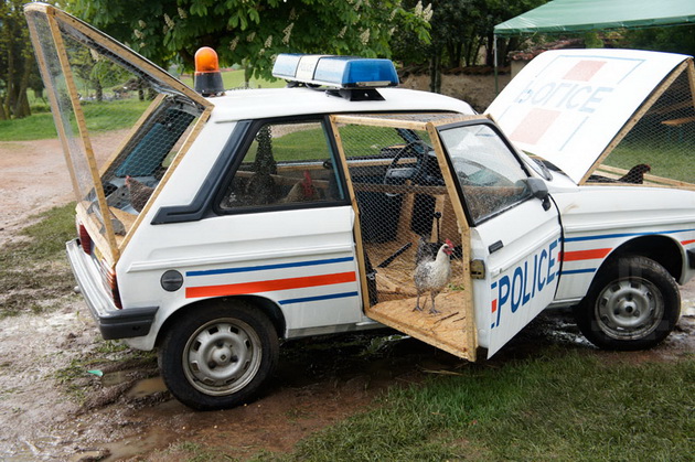 Police Car Turned into Chicken Coop