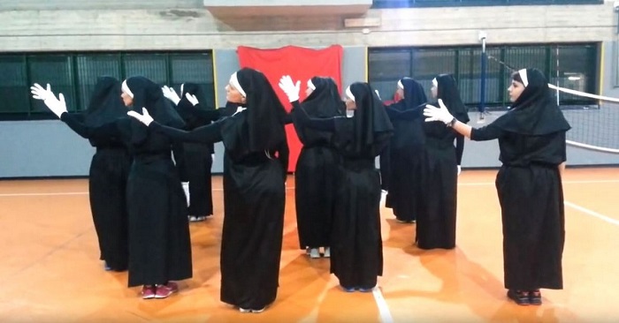 12 "nuns" occupy their places in the formation. A few moments later they leave you speechless