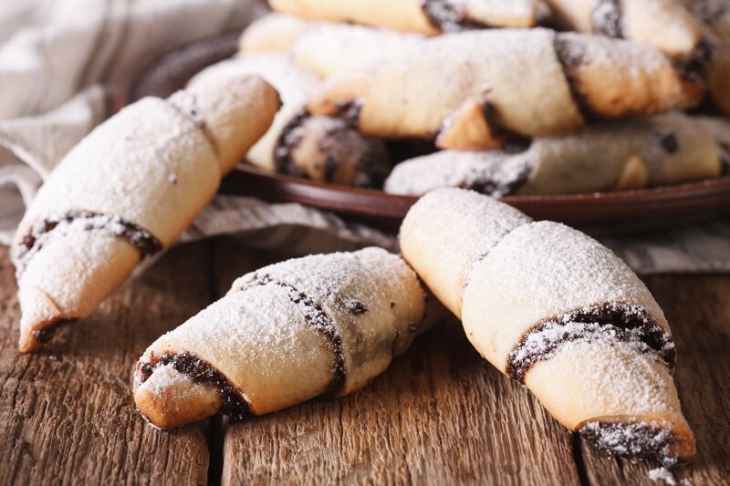 Homemade poppy seed rugelach with mascarpone in the dough